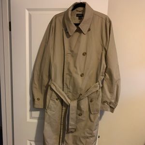 Lands End Men Size L (42-44) Tan Belted Trench Coat